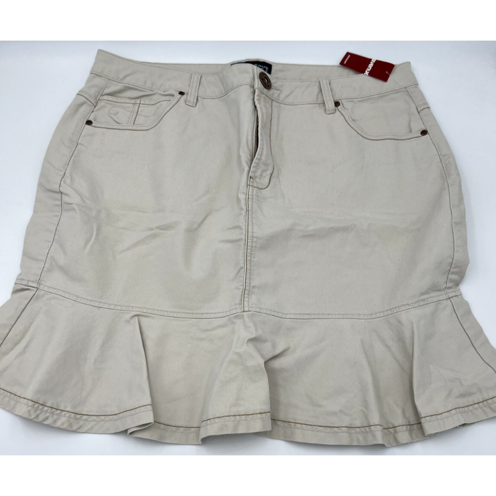 VTG 90s Avenue Blues Denim Women's Size 16 Peplum Ruffle Cream Jean Skirt NOS